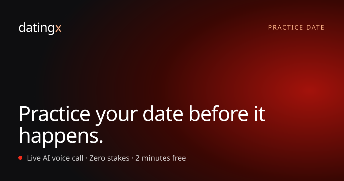 Screenshot of Practice Virtual Date, Rehearse a first date on a live AI voice call before the real one